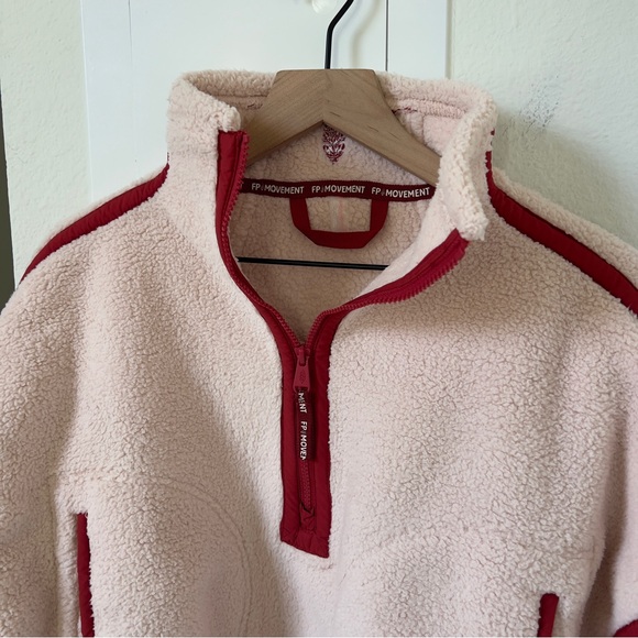 NWT Free People Mountain High Half Zip Fleece Pullover in Ballet Slipper Pink - Picture 7 of 10
